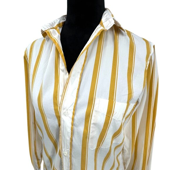 Frank Eileen Silvio Button Up Shirt womens XS‎ Cotton Vertical Striped Yellow - Picture 1 of 7